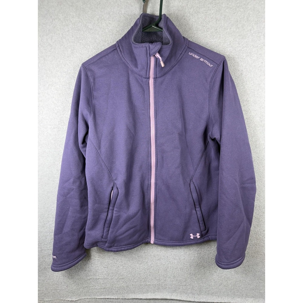 Under Armour Jacket Womens Large Purple Fleece Full Zip Lined Pockets Winter